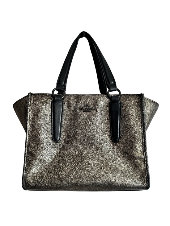 Coach Handbags - Coach Metallic Bronze Pebble Leather Tote with Black Handles